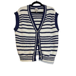 Anthropologie Maeve oversized S blue/white striped button down sweater vest 1910